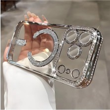 Pucutun - 17 Pro Max ile Uyumlu Kılıf Simli Taşlı Lens Korumalı Arkası Şeffaf Kenarı Renkli Parlak ile Uyumlu Kapak