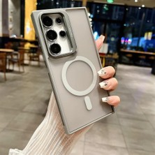 Pucutun Galaxy S23 Ultra ile Uyumlu Kamera Lens Aparatlı Stand Olabilen ile Uyumlu Kamera Korumalı Şeffaf Full Magnetic Telefon Kılıfı (Titanyum, Galaxy S23 Ultra)