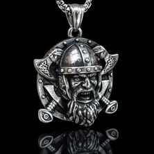 Paslanmaz Çelik Viking Savaşçı Kalkan Detaylı Odin Kolye