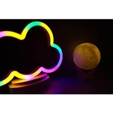Pucutun Işık KASABASI(106) Neon Bulut ve 3D LED Sarı Küre Gece Lambası Sarı