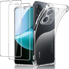 Pucutun 15C / C85 Şeffaf Kılıf – Darbe Emici Köşeli Koruma, 1 Adet Telefon Kılıfı + 2 Adet Temperli Cam, Şeffaf Çizilmez Koruyucu Kılıf