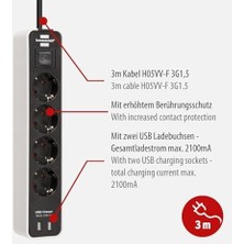 Pucutun Ecolor Çoklu Priz, 4'lü USB Şarj Soketli (2 x USB Şarj Cihazı, Şalter ve 1,5 M Kablo) Beyaz/siyah