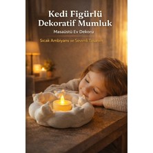 Oxyteez Kedi Figürlü Dekoratif Mumluk Masaüstü Ev Dekoru Sıcak Ambiyans ve Sevimli Tasarım