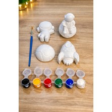 Little Pumpkin Uzay Temalı Taş Boyama Seti- 4 Büyük Figür- 6 Renk 3ml Boya+ 1 Adet Fırça