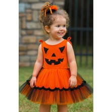 Dodomar Halloween Cadılar Bayramına Özel Turuncu -Siyah Arkası Lastikli Tokalı Balkabağı Kız Kostümü