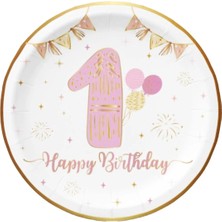 Dodomar Tabak 1 Yaş Happy Birthday Pembe Altın Varakl 6lı