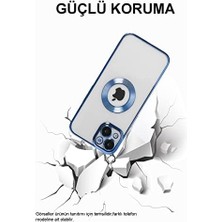 Pucutun 13 ile Uyumlu ile Uyumlu Kapak Yanları Renkli Lens Korumalı Logo Gösteren Şeffaf Kılıf - Mavi