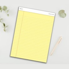 Pucutun Boyut (216 x 297MM), Sarı Renkli Legal Pad, Notluk, Notepad, Defter, 50 Yaprak, Geniş Satır Aralığı, Okul, Iş ve Ofis Için, Türk Malı