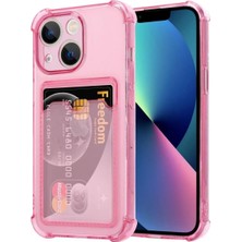 Pucutun 15 ile Uyumlu Şeffaf Yapıya Sahip Arka Ksımında Kartlık Bölmeli Kolay Kullanım Sağlayan Telefon Kılıfı (Pembe)