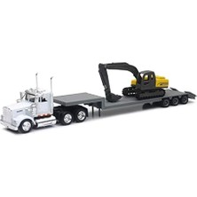 Pucutun New-Ray 1:43 Ölçekli Kenworth W900 Lowboy Römork Inşaat Ekskavatörlü