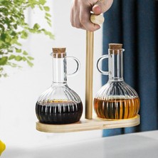 Pucutun 2'li Bambu Stand ile Cam Yağdanlık ve Sirkelik Seti, Yemek Masası ve Sofralarınız Için Bambu Standlı Şık Masa Üstü Yağ ve Sirke Şişeleri