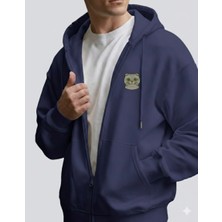 Muhtar Store Erkek Scottish Fold Baskılı Oversize Fermuarlı Hoodie