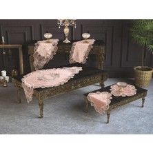 Pucutun Çeyiz Diyarı Fransız Güpürlü Yasemin Kadife Salon Takımı 5 Parça Pudra 161757