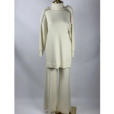 Qupra Omzu Kürk Detaylı Angora Ekru Renk Takım