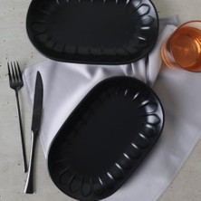 Pucutun Mat Siyah Kayık Tabak 25 cm 2 Adet 956