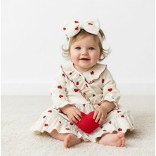 Bebeva Baby Kız Bebek Kırmızı Kalp Desenli Fırfırlı Bandanalı Pamuklu Urzalo Elbise Takımı