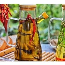 Pucutun 900 ml Bambu Kapaklı Cam Yağdanlık Sirkelik Süt Saklama Su Sürahisi