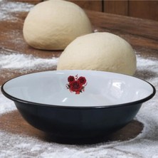 abnturk 32 cm Emaye Hamur Leğeni Içi Beyaz Meyve Desenli Çiçekli Dışı Siyah