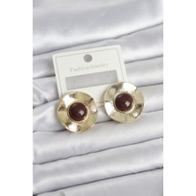 Ett Vintage Model Kahverengi Gold Renk Pirinç Kadın Küpe