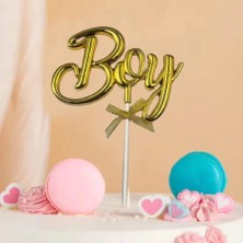 Dodomar Pasta Üstü Çubuklu Süs Krom Cinsiyet Partisi Baby Shower Altın Boy Yazılı Çubuk