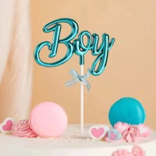 Dodomar Pasta Üstü Çubuklu Süs Krom Cinsiyet Partisi Baby Shower Mavi Boy Yazılı Çubuk