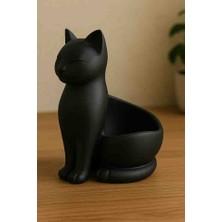 Talaşoğlu Kedi Mama Kabı Mat Siyah – Dekoratif Kedi Figürlü Mama ve Su Kabı – Modern Tasarım Evcil Hayvan Mama Kabı
