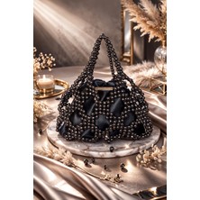 Egem Atelier Tasarım Inci Detaylı Siyah El Çantası