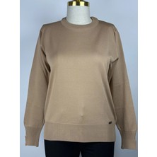 MY312 Latte Renk Bisiklet Yaka Triko Bluz