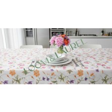 Pucutun Loom & Laurel Baskılı Yıkanabilir Masa Örtüsü Mutfak Bahçe Piknik Masa Örtüsü Pembe Ağırlıklı Çiçek Desenli (140X200)