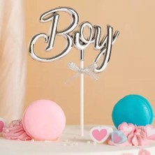 Dodomar Pasta Üstü Çubuklu Süs Krom Cinsiyet Partisi Baby Shower Gümüş Boy Yazılı Çubuk