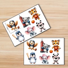Tişört Kodu Sporcu Hayvanlar Sticker Seti - 2 Sayfa (12 Adet) | Suya Dayanıklı Vinil