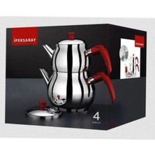 abnturk Orta Boy Paslanmaz Kendinden Süzgeçli Çelik Kaliteli Çaydanlık Takımı