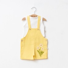 Bebeva Baby Kız Bebek Sarı Papatya Nakışlı Askılı Salopet Tulum ve Body Ikili Takım