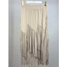 Sentez Taş Renk Viola Parçalı Kırıştırma Etek