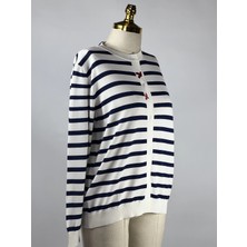 Ghisa Ekru Renk Lacivert Çizgili Hırka