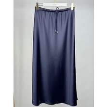 Sentez Lacivert Renk Luna Saten Volanlı Etek