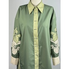 MY312 Haki Renk Kolları Nakışlı Taşlı Gömlek