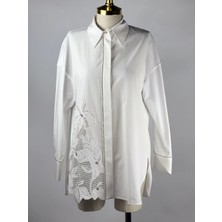 MY312 Ekru Renk Önü Nakışlı Taşlı Tunik