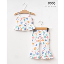 Bebeva Baby Kız Bebek Renkli Çiçek Desenli Askılı Bluz ve Ispanyol Paça Pantolon Ikili Takım