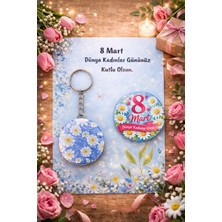 Fynbos 8 Mart Dünya Kadınlar Günü Hediyesi – 44 mm Rozet & Şişe Açacaklı Anahtarlık Seti | 5 Adet