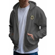 Muhtar Store Erkek Kangal Baskılı Oversize Fermuarlı Hoodie