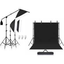 AZT Ürün Reklam Stüdyo Fotograf 50X70CM Softboxlı 195W Sürekli Işık 200X300CM Siyah Perde Stand Seti