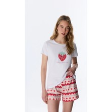 Penti Beyaz Berry-Licious Çilek Desenli Kısa Kollu Şort Pijama Takımı