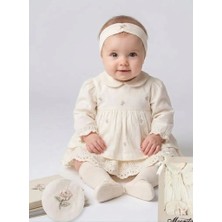 Bebeva Baby Kız Bebek Somon Organik Pamuklu Dantelli Elbise, Külot, Çorap ve Aksesuar 5'li Hediye Seti