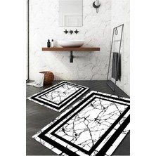 Mabeba Tekstil Şerit Detaylı Mermer Desenli 2'li Halı Takımı