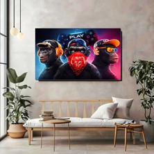 Artprinta Gamer Maymunlar Neon Kanvas Tablo – Modern Oyun Odası Duvar Dekoru