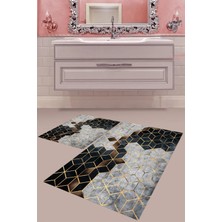 Mabeba Tekstil Dijital Baskı Yıkanabilir Kaymaz Taban Modern Banyo Paspası