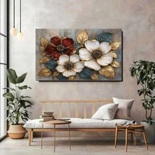 Artprinta Altın Yapraklı Çiçek Kanvas Tablo – Lüks ve Modern Panoramik Duvar Dekoru
