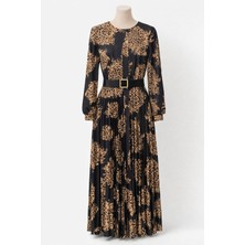 Bensu Leopar Desenli Uzun Elbise