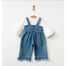 Bebeva Baby Kız Bebek Kot Mavisi Geniş Paça Salopet ve Uzun Kollu Fırfırlı Badi Ikili Takım